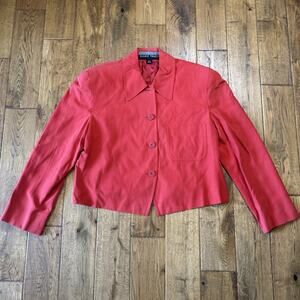 Linda Allard Ellen Tracy Blazer 100% Silk Padded Shoulders Rust Red Womens Sz 16